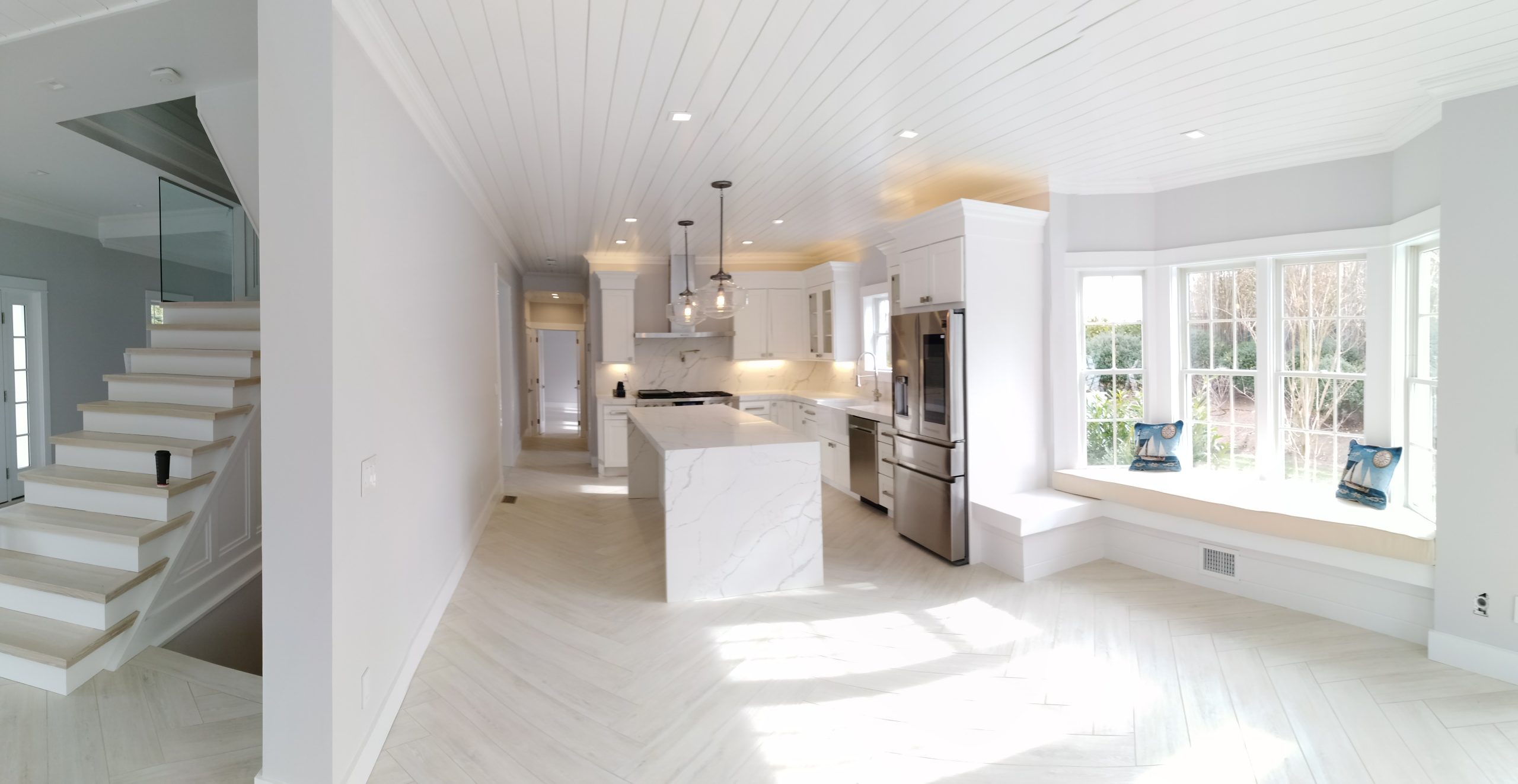 A kitchen with white walls